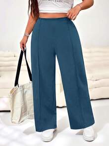 SHEIN EZwear 休閒復古綠色直筒大尺碼長褲 - Fresh Green - 查看 7