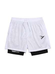 Gym Rark Pantalones cortos deportivos de doble capa con cintura con cordón para hombres - Blanco - Ver 3