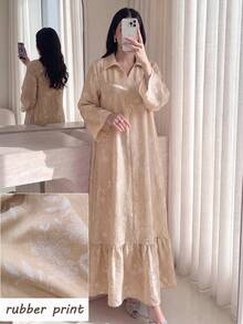 Al Najma 優雅泡泡印花翻領洋裝 - 卡其色 - 查看 5