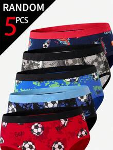[5 Random Piece] Teenage Boys' Retro Graphic Game Controller, Football, Colorful Printed Soft Cotton Blend Breathable Briefs Autumn Fall - Multicolor - View 4