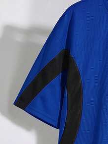 SHEIN Tween Boy Casual Colorblock Patchwork Sports Pattern Crew Neck Short Sleeve Top And Long Pants 2pcs Set Suitable For Commuting School Daily Casual Outings Sports Spring Summer - Royal Blue - View 3