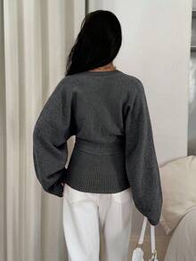 Siren Gaze 女款純色鈕扣修身腰針織開襟衫，休閒日常穿搭，適合秋冬 - 深灰色 - 查看 2