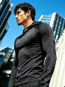 Gym Rark Men's Hooded Slim Fit Outdoor Sports Jacket, Gym - Black - View 4