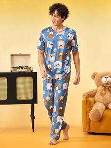 Notgurli Men's All-Over Print Crew Neck Short Sleeve & Long Pants Loungewear Set - Multicolor - View 4