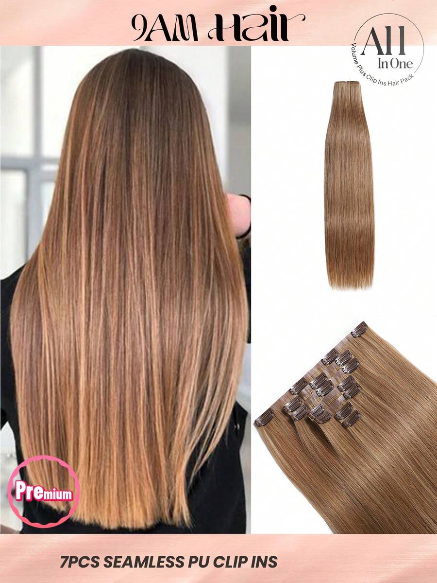 Seamless Clip Ins 7片装 27号 130克/150克 全头无缝PU夹式接发 100%毛鳞片顺直双层Remy真人发 隐形夹式接发 万圣节服装接发 - S27 - 查看 1