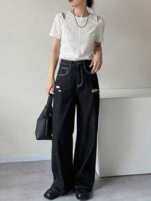 FRIFUL Women's Solid Color Slim Fit Casual Short Sleeve T-Shirt, Suitable For Spring And Summer - White - View 7