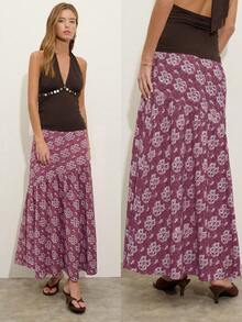 Nöista Asymmetric Long Skirt With Combination Of Stripe Direction. - Dusty Pink - View 4