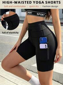 Gameset SHEIN Sport Women's Pockets Sports Fitness Cycling Shorts - Black - View 1