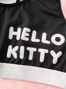 HELLO KITTY AND FRIENDS | SHEIN 女士舒适可爱猫咪印花无钢圈文胸和内裤套装 - 黑色 - 查看 4