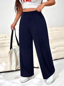 SHEIN EZwear Casual Versatile Navy Blue Plus Size Pants - Navy Blue - View 4