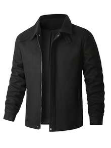 Manfinity CasualCool Men's Solid Color Turn Collar Casual Versatile Daily Travel Long Sleeve Jacket - Black - View 4