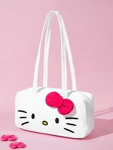 HELLO KITTY AND FRIENDS | SHEIN 可愛貓咪印花聚酯纖維單肩包，附3D蝴蝶結裝飾，輕量大容量拉鍊托特包，適合通勤、旅行與日常休閒使用 - 粉色蝴蝶結款 - 查看 5