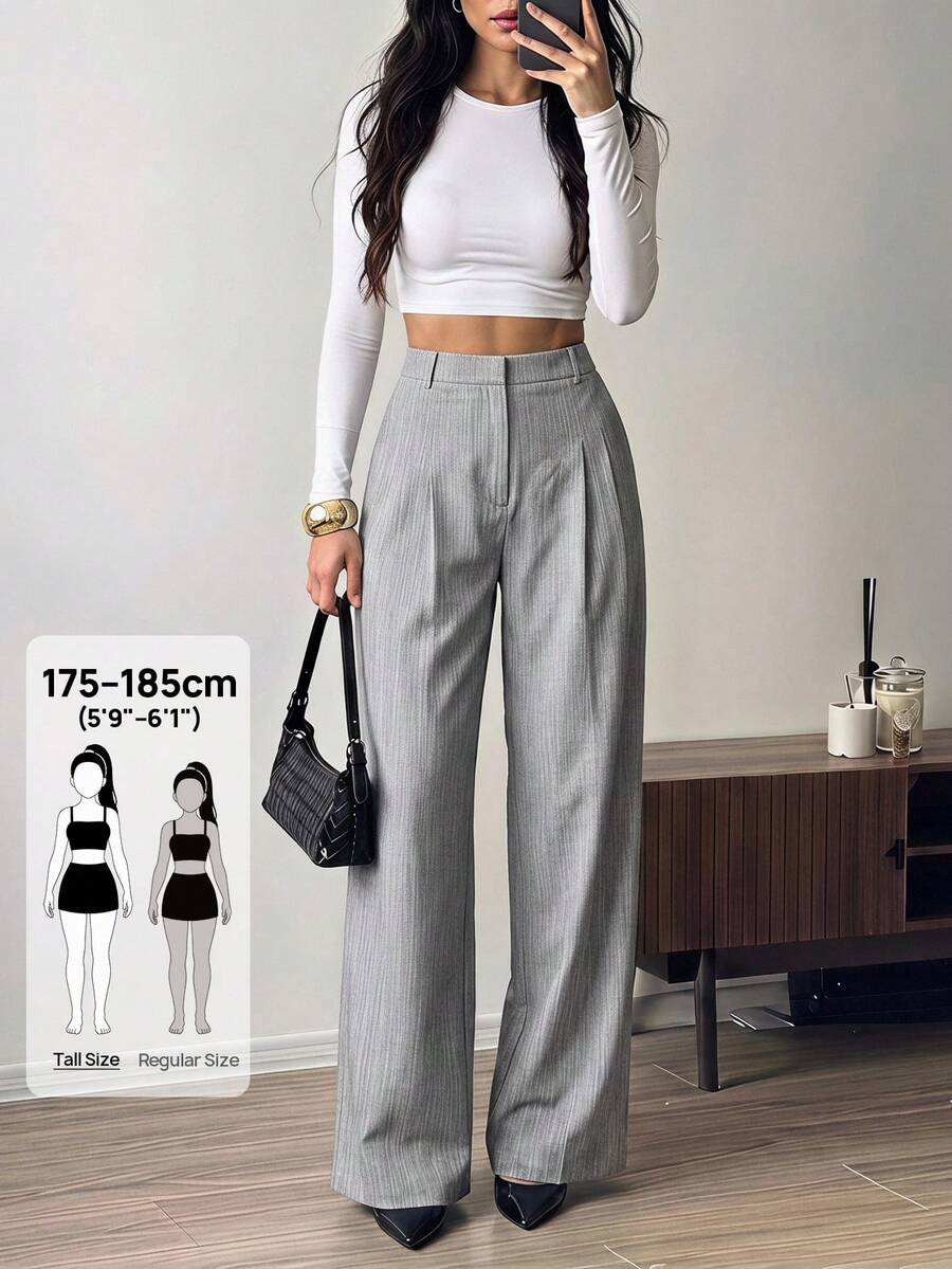 SHEIN Tall 女款灰色竹纖維面料前扣設計:優雅教師制服與休閒工作服 - 灰色 - 查看 1