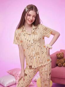 Provexi Provexi Set Piyama Wanita Kasual Lucu Bermotif untuk Tidur di Rumah, Warna Beige, Musim Panas - MultiWarna - View 6