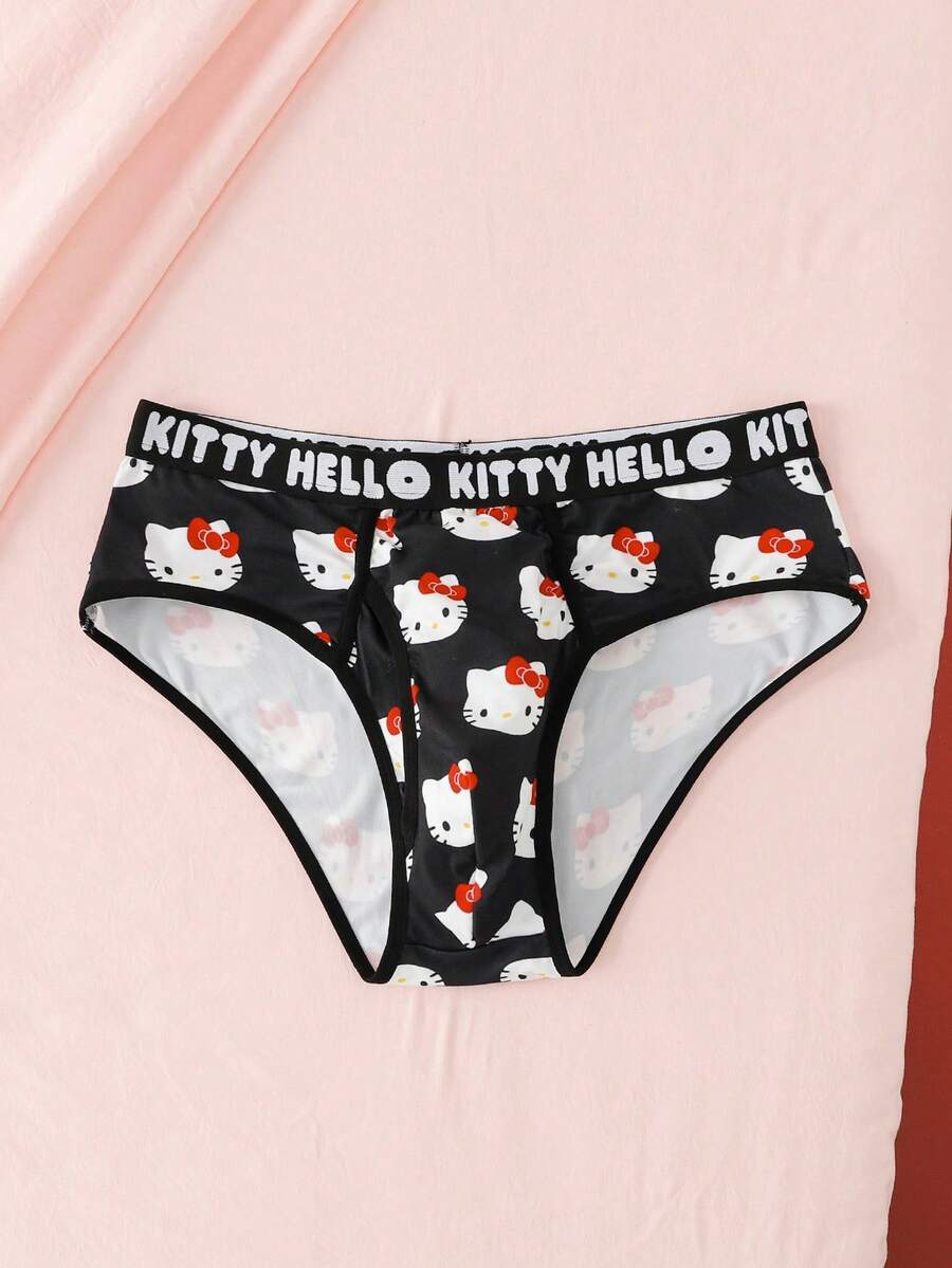 HELLO KITTY AND FRIENDS | SHEIN Men's Letter Waistband Cartoon Print Casual Briefs - Black - View 1