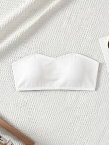 SHEIN 青少年女孩黑色羅紋時尚極簡舒適抹胸上衣 - 白色 - 查看 10