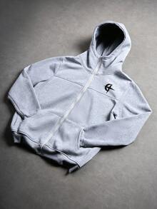 PAVTROS Men's Young Streetwear Casual Graphic Plus Size Zip-Up Hoodie Gym Grey Autumn - Light Grey - View 1