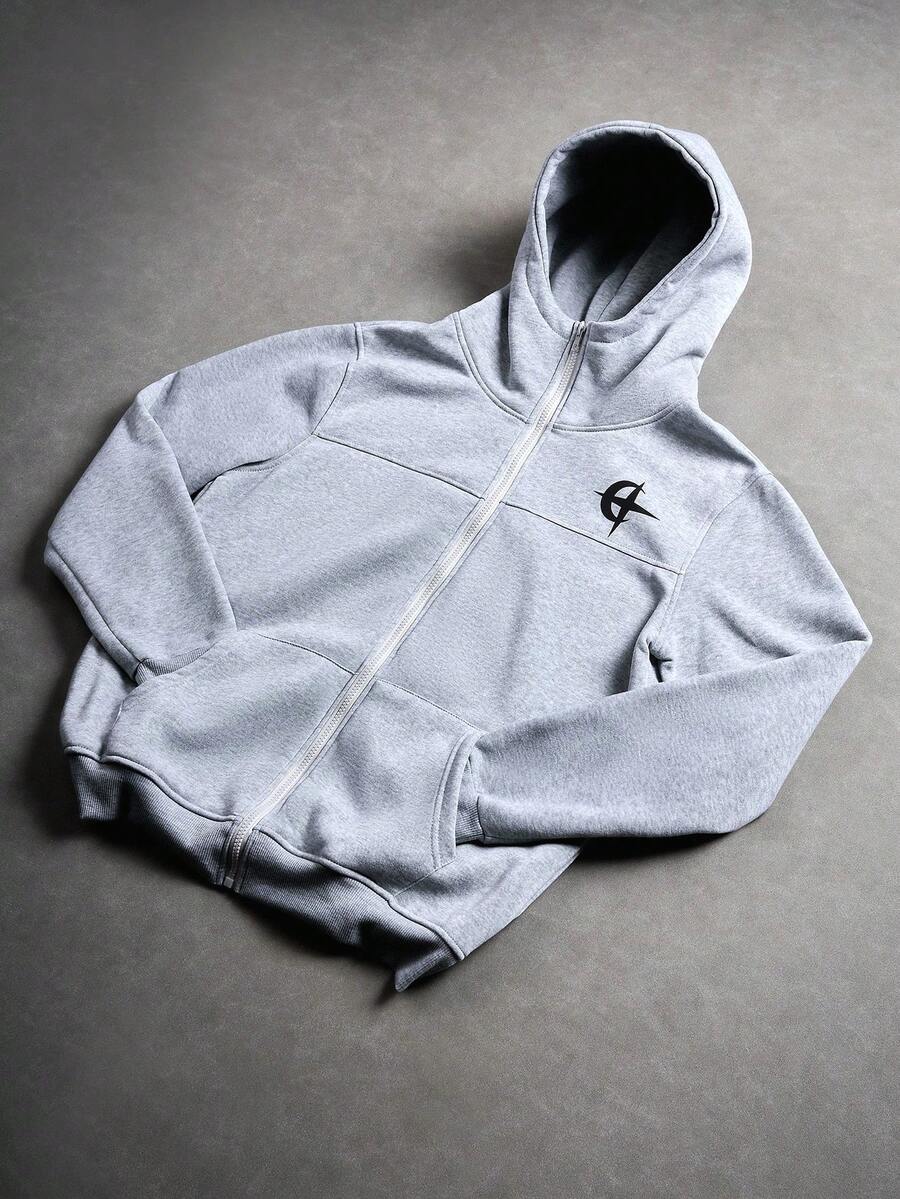 PAVTROS Men's Young Streetwear Casual Graphic Plus Size Zip-Up Hoodie Gym Grey Autumn - Light Grey - View 1