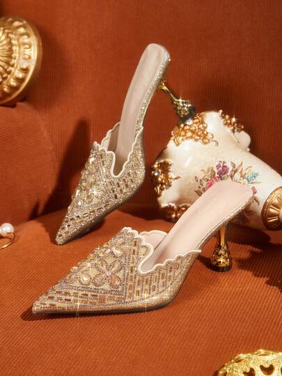 CUCCOO TILAWA Flower Rhinestone Elegant Sexy Pointed Women's High Heels - Exquisite And Stylish Design, With A Slip-On Design For Women With Stilettos
