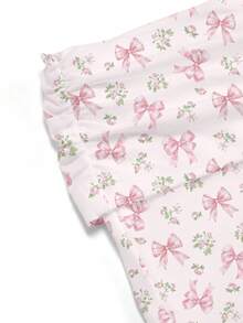 ROMWE Anime Cute Rabbit Heart Bow Floral Rose Butterfly T-Shirt & Shorts Women 2 Pieces Set - Pink - View 7