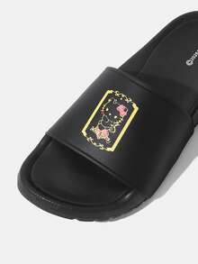 HELLO KITTY AND FRIENDS | SHEIN Black Printed Slippers, Lightweight Soft Bottom Slippers, Versatile Beach Slippers In Summer - Yahei - View 4
