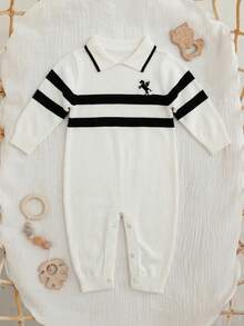 Baby Boy Colorblock Striped Sweater Romper - Beige - View 4