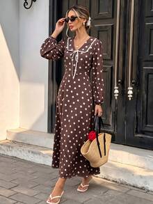 SHEIN PariChic Women's Polka Dot Casual Daily Summer Dress - Brown - View 1