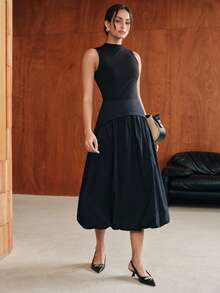 Anewsta Women's Solid Color Pleated Casual Versatile Daily Wear Skirt - Navy Blue - View 1