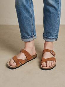 Solecia Women's Adjustable Buckle Casual Beach Slippers For Christmas Summer Shoes - Camel flannel - View 9