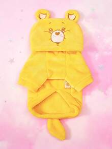 Care Bears X PETSIN 1件黃色心形泰迪熊刺繡寵物角色扮演連帽衫，附3D尾巴，珊瑚絨保暖加厚連帽衫，適合貓狗，適合室內依偎或有趣的戶外寒冷天氣探險 - 黃色 - 查看 1