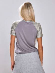 MUSERA Camo Graphic Printed Raglan Sleeve Jersey Fitted Crewneck Tee Cute Back To School Daily Holiday Casual Varsity - Grey - View 4