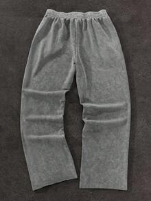 SHEIN 青少年男孩休閒日常百搭舒適印花直筒寬鬆灰色運動長褲 Y2K 寬鬆運動褲，適合生日派對、晚會、表演、婚禮、洗禮、開學典禮，適用於日常穿著、上學、旅行、運動，舒適秋冬款 - 深灰色 - 查看 7
