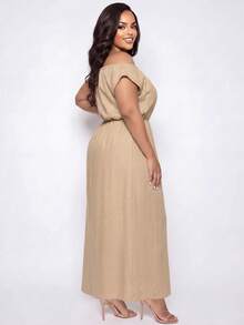 Poshavie Poshavie Elegant And Comfortable Plus-Size Women's Dress-A Stylish, Stretchy-Waist, One-Shoulder Design. - Apricot - View 3