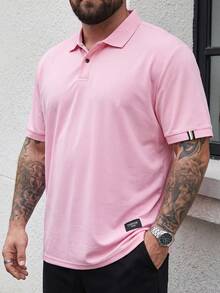DRIVNCORE Men's Plus Size Plain Color Applique Casual Versatile Short Sleeve Polo Shirt, Summer, Formal, Ceremony - Pink - View 3