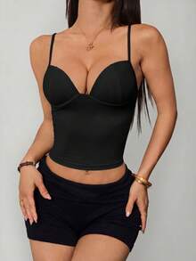 Vivamere Longline Corset Bustier Tank Top With Underwire Support And Adjustable Straps - Black - View 4