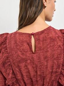 Nöista Chestnut-Red Long-Sleeved Dress, French Retro Elegance . Fall/Winter Dates, Parties, Casual . Elegant Piece For Fall Wardrobe, Back To School - Red - View 5