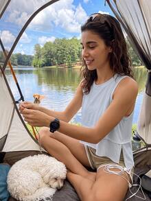 Exploreva Exploreva Tank Top Wanita Kasual Musim Panas Warna Polos untuk Aktivitas Luar Ruangan - Biru - View 6