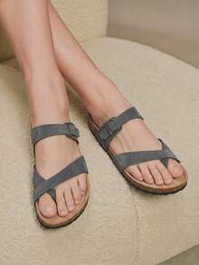 Solecia Sandal Pantai Kasual Wanita dengan Gesper yang Dapat Diatur untuk Sepatu Musim Panas Natal - Flanel abu-abu - View 4