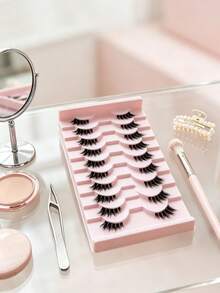False Eyelashes Strip, 10 Pairs Of Crossed & Fluffy & Curly Half Eye Lashes With Invisible Stem, 3d Synthetic Mink Fur Handmade Extension 7-10mm, Great For Women's Party Makeup Strip Lashes,Lashes,Eyelashes,Fake Lashes - Multicolor - View 4