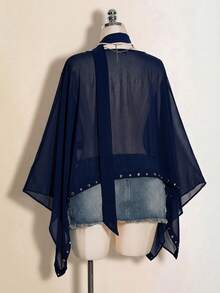 SHEIN ICON 女款海軍藍純色網眼休閒百搭日常上衣 - 藏蓝色 - 查看 2