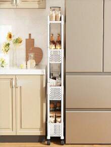 1pc Narrow Gap Storage Rack, Slim Rolling Utility Cart With Wheels, Multi-Layer Mobile Trolley For Kitchen, Bathroom, Bedroom & Fridge Side, Heavy Duty Shelf For Snacks & Toiletries, Space-Saving Floor Stand - Multicolor - View 4