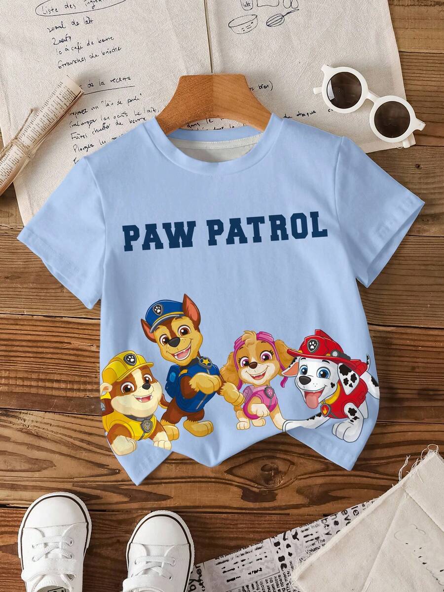 SHEIN | PAW Patrol 小男孩字母卡通印花休閒日常短袖T恤 - 白色 - 查看 1
