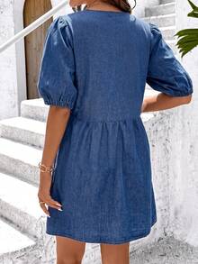 Brillora Plus Size Casual Denim Vacation Dress Fall - Medium Wash - View 3