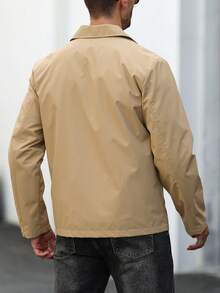 Manfinity CasualCool Men's Zipper Shirt Jacket, Casual Open Front Long Sleeve Outerwear - Khaki - View 3