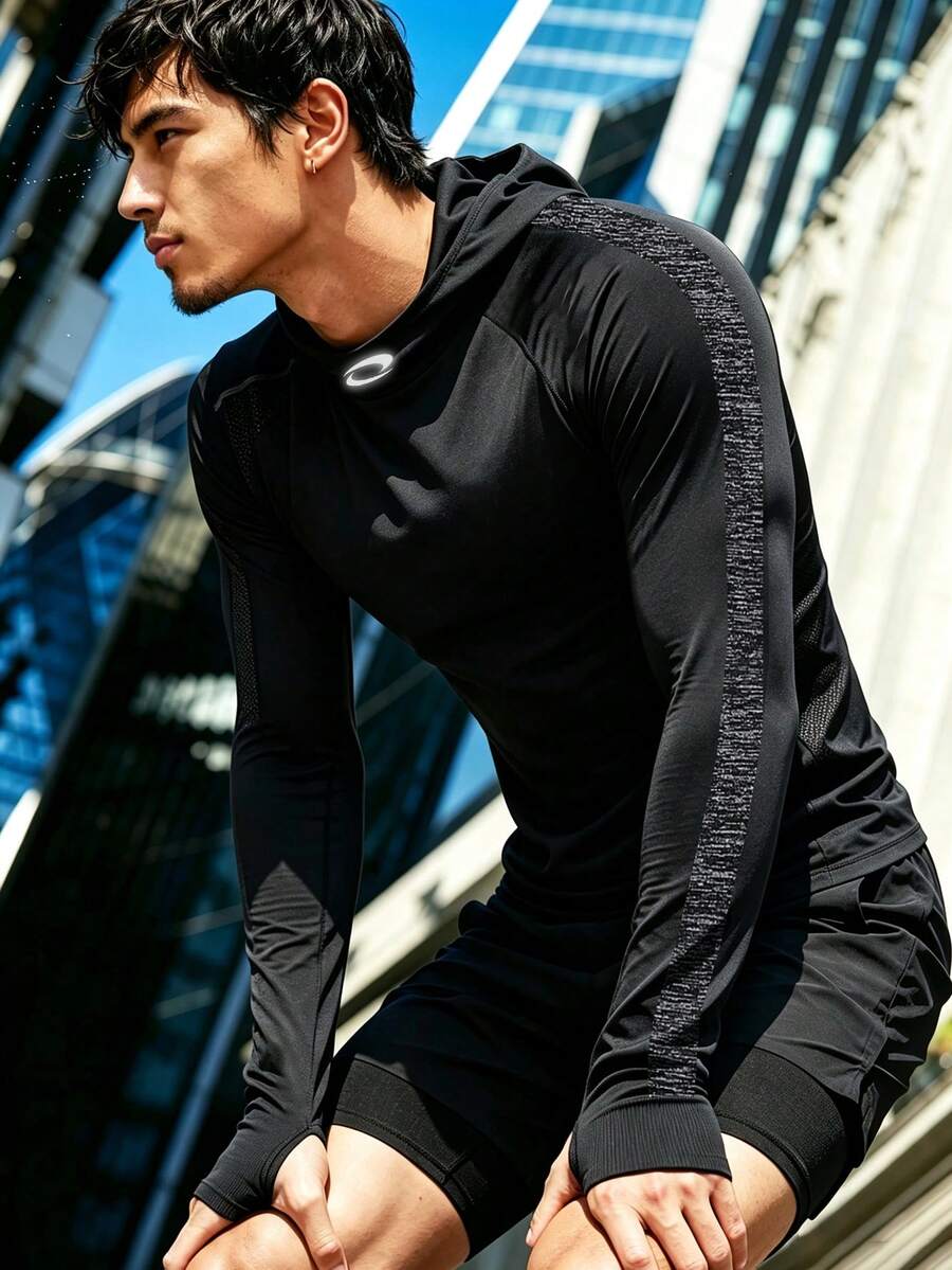 Gym Rark Men's Hooded Slim Fit Outdoor Sports Jacket, Gym - Black - View 1