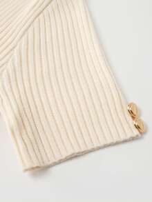 SHEIN Franclia Women's Elegant Summer Casual Holiday Knit Top,Cream White Half-Open Collar Short-Sleeved Ribbed Fitted Top For Business Occasion,Work Outfits Blouse - Beige - View 6