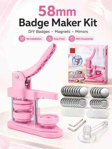 Button Maker No Installation Required. The Button Maker Button-Making Materials, Images, And A Round Cutter. - pink - View 5