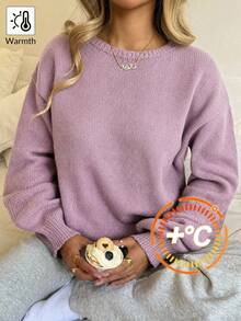 SHEIN Teen Girl Gentle Style Fashion Versatile Long Sleeve Sweater For Weekend Outings - Mauve Purple - View 5