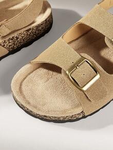 Solecia Three-Buckle Rear Strap Cork Sandals Women, Retro Suede Adjustable Buckle To Wear Boken Sandals - tawny - View 5