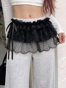 FRIFUL Women's Lace Patchwork Frill Trim Sexy Versatile Date Party Mini Skirt - Black - View 4